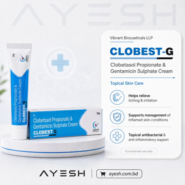 Clobest-G Cream 30g - Clobetasol Propionate and Gentamicin Sulphate